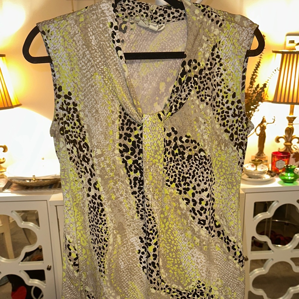 Dana Buchman Lime and Black Animal Print Blouse